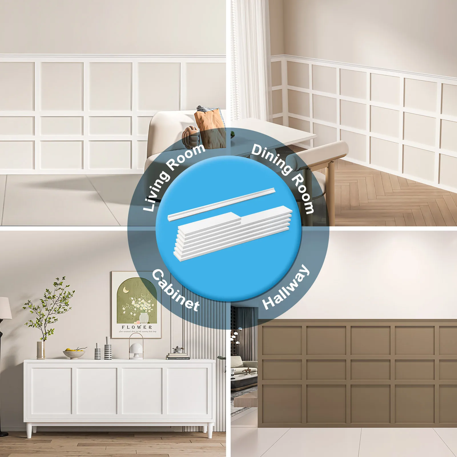 أغطية لوحة Art3d المقطوعة مسبقًا ومجموعة لوحة Wainscoting بطول 10 أقدام. شريحة قولبة قابلة للطلاء مع شريط حافة، لغرفة المعيشة #6