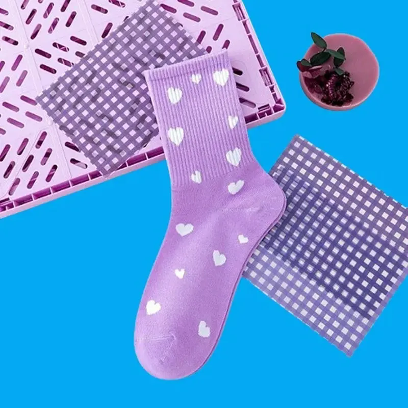 Calcetines de tubo medio para mujer, medias moradas que combinan con todo, moda para estudiantes, 5/10 pares, otoño e invierno, novedad de 2024