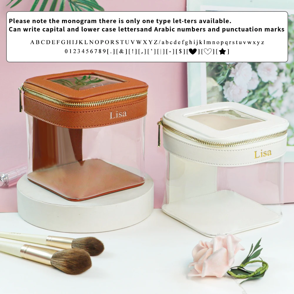 حقيبة مكياج وحقيبة أدوات الزينة قابلة للتخصيص، تصميم شفاف ومرئي، سعة كبيرة، محمولة للسفر