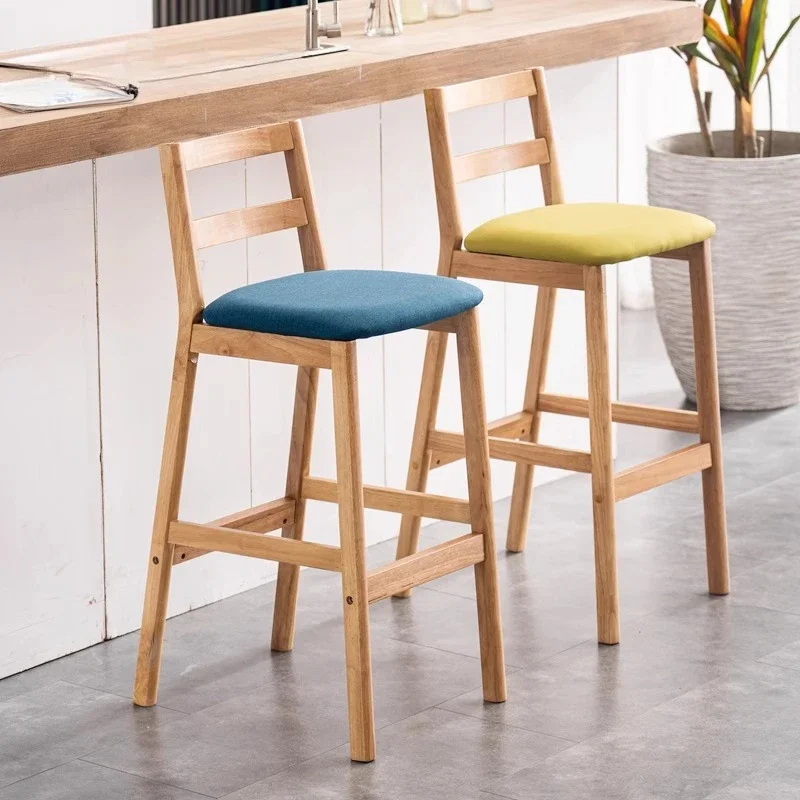 Kursi Bar Tinggi Modern Nordik dari Kayu Solid dengan Sandaran untuk Kedai Teh Susu, Kursi Resepsionis, Furnitur Dapur Minimalis