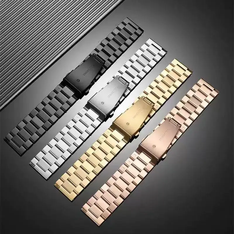 Three Solid Steel Belt for Apple for Huawei Chain Belts Stainless Steel Accessories Steel Unisex 22mm Band
