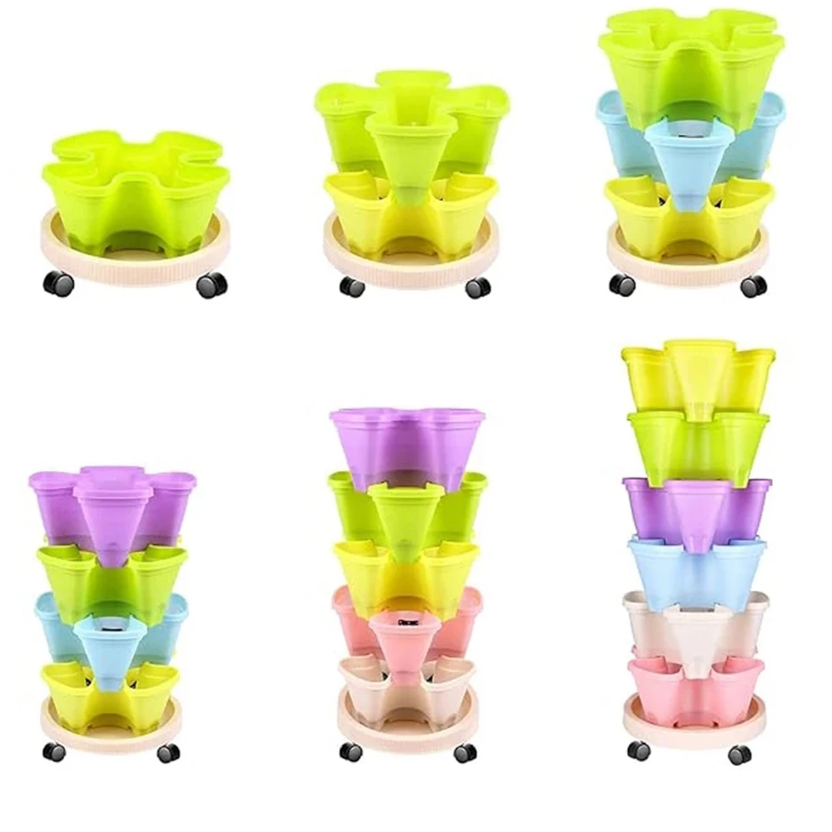 3-Dimensional Stackable Flower Pot Movable 3-Petal 4-Petal Planting Container Vegetable Plants Vertical Growing Pot Multi-Colors