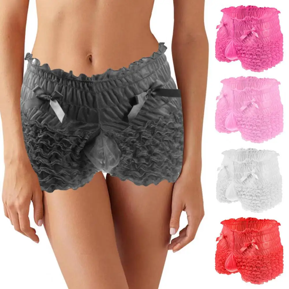 Men's High Waist Lace Panties with Bowknot