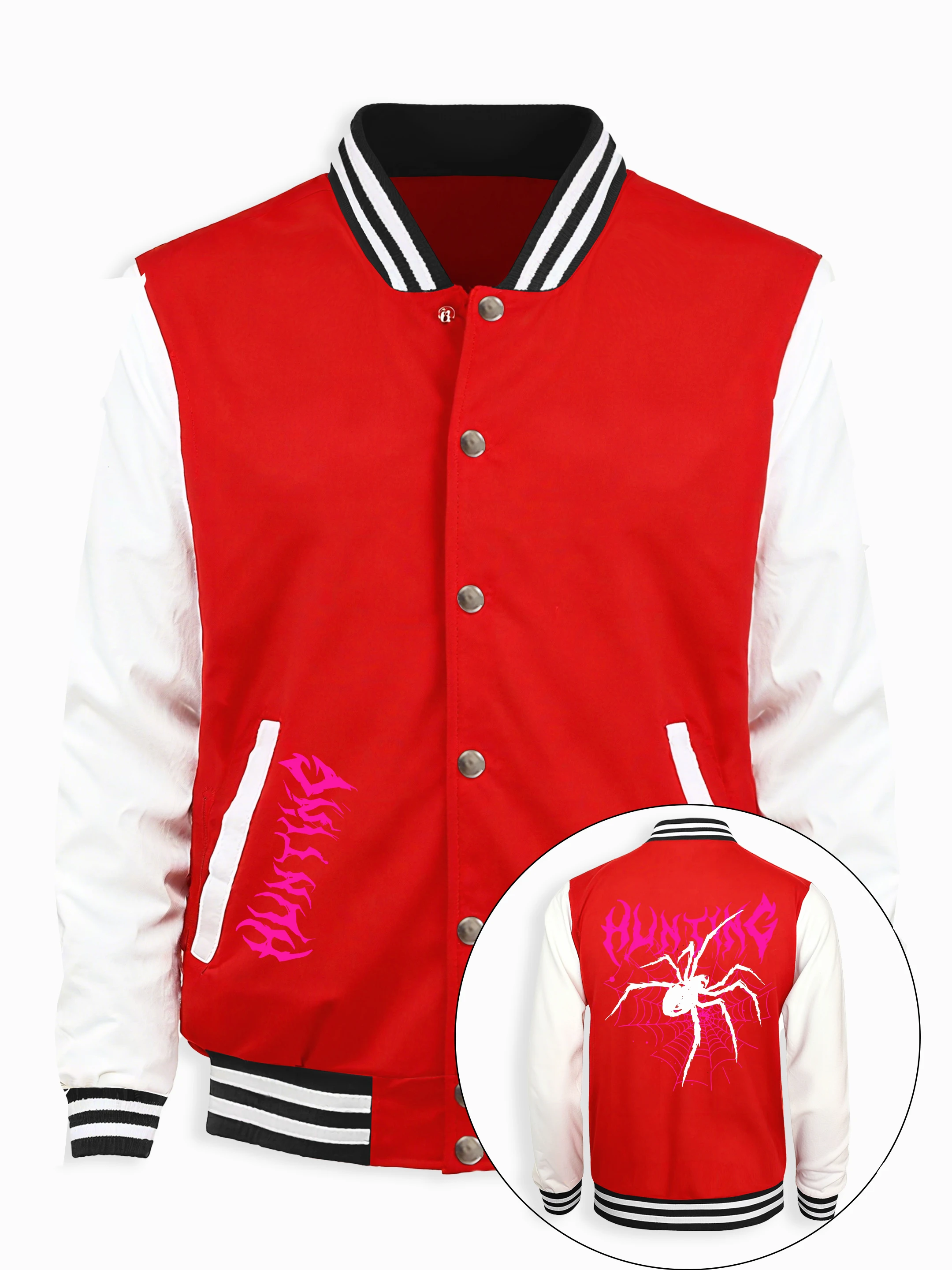 العناكب نسج شبكات مثالية يطبع سترات البيسبول الرجال الصوف فضفاض الشارع الشهير موضة اللون جيرسي موضة ملابس كاجوال رجل #3