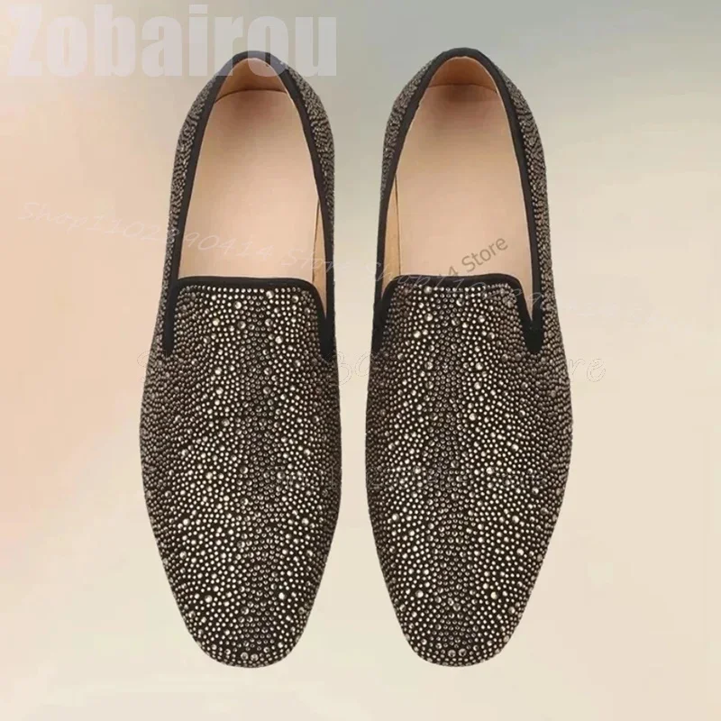 Rhinesotne Decor Lage Top Vierkante Teen Loafers Mode Slip Op Mannen Schoenen Luxe Handgemaakte Party Banket Bruiloft Mannen Jurk Schoenen