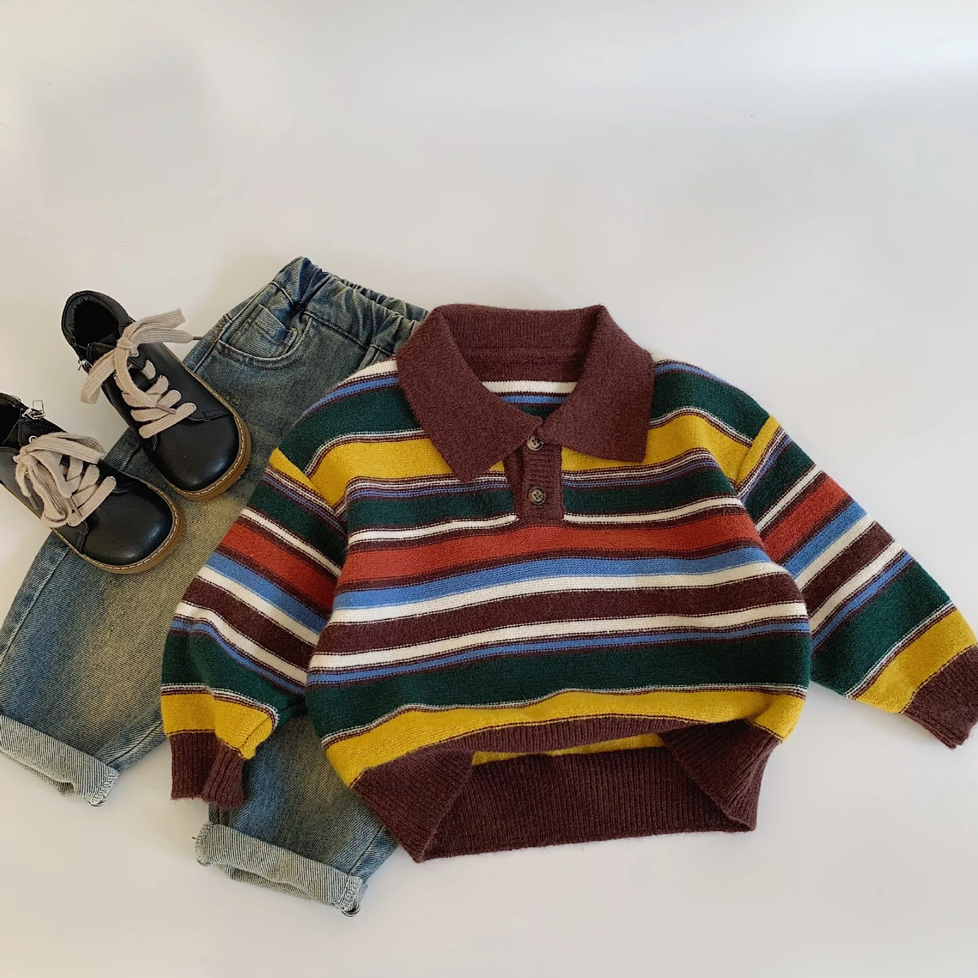 Children Clothes Kids Sweater 2024 Autumn New Color Striped Sweater Loose Long Sleeve Fashionable Boys and Girls Sweater