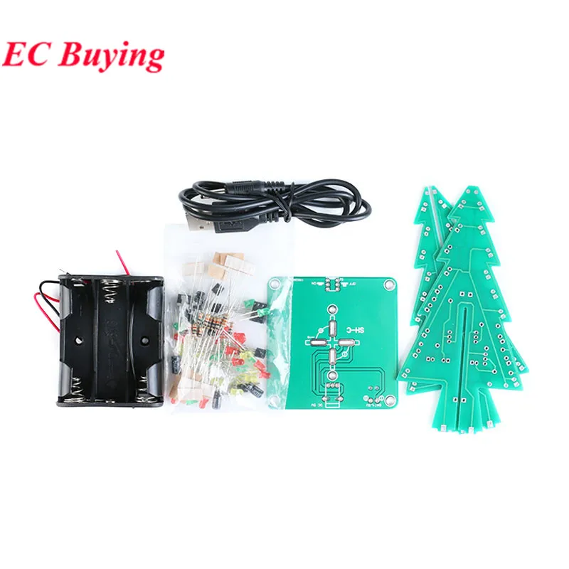 DIY 3D Christmas Tree Soldering Practice Colorful LED Flashing RGB Electronic Science Assemble Kit DIY Christmas Trees Windmill