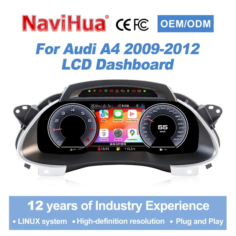 26 Style Digital Gauge Cluster LCD Dashboard For Audi A4 2009-2012 Car Speedometer Linux System Carplay