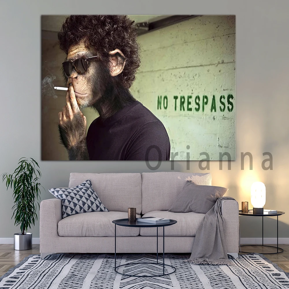 Home Wall Artwork Modular Paintings Monkey Man Cigarette No Trespass Pictures Hd Prints Funny Pop Decoration Canvas Poster