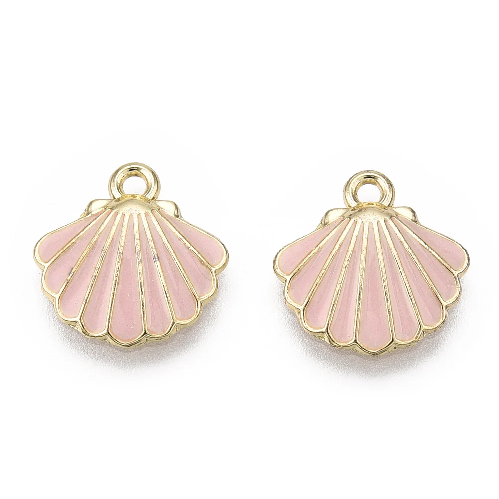 10pcs Alloy Enamel Charms Light Gold Scallop Shell Shape Pink for Making DIY Jewelry Necklace Bracelet Earring Charms Crafts