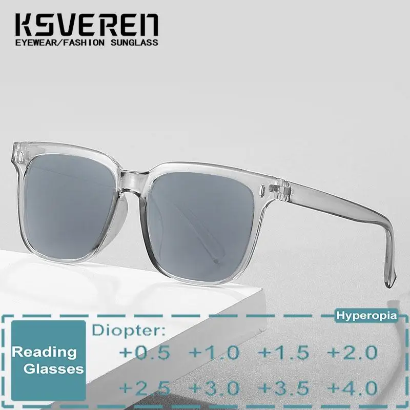 

KSVEREN Men Reading Glasses Women Square Frame Presbyopic Eyeglasses Outdoor Outdoor sun shade Sunglasses Prescription Glasses