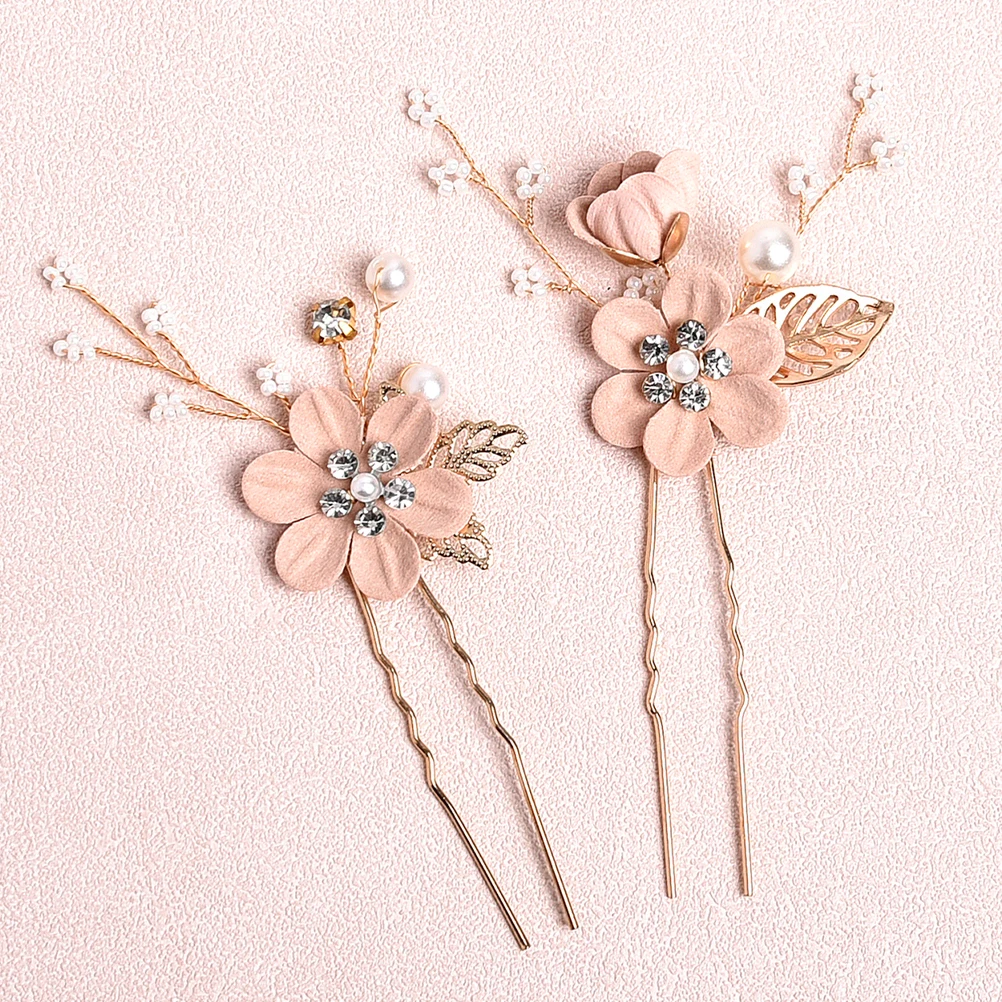 

2pcs Cloth Flower Hairpins Lightweight Bridal Wedding Hair Accessories Sparkling Bridesmaid Hairpins For Tea Party Cocktail