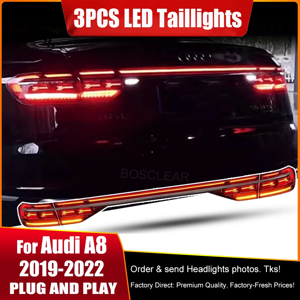 

Задние фонари для Audi A8 2018 2019 2020 2021 2022, сквозные задние фонари в сборе D5, модифицированные новые сканирующие светодиодные ходовые огни