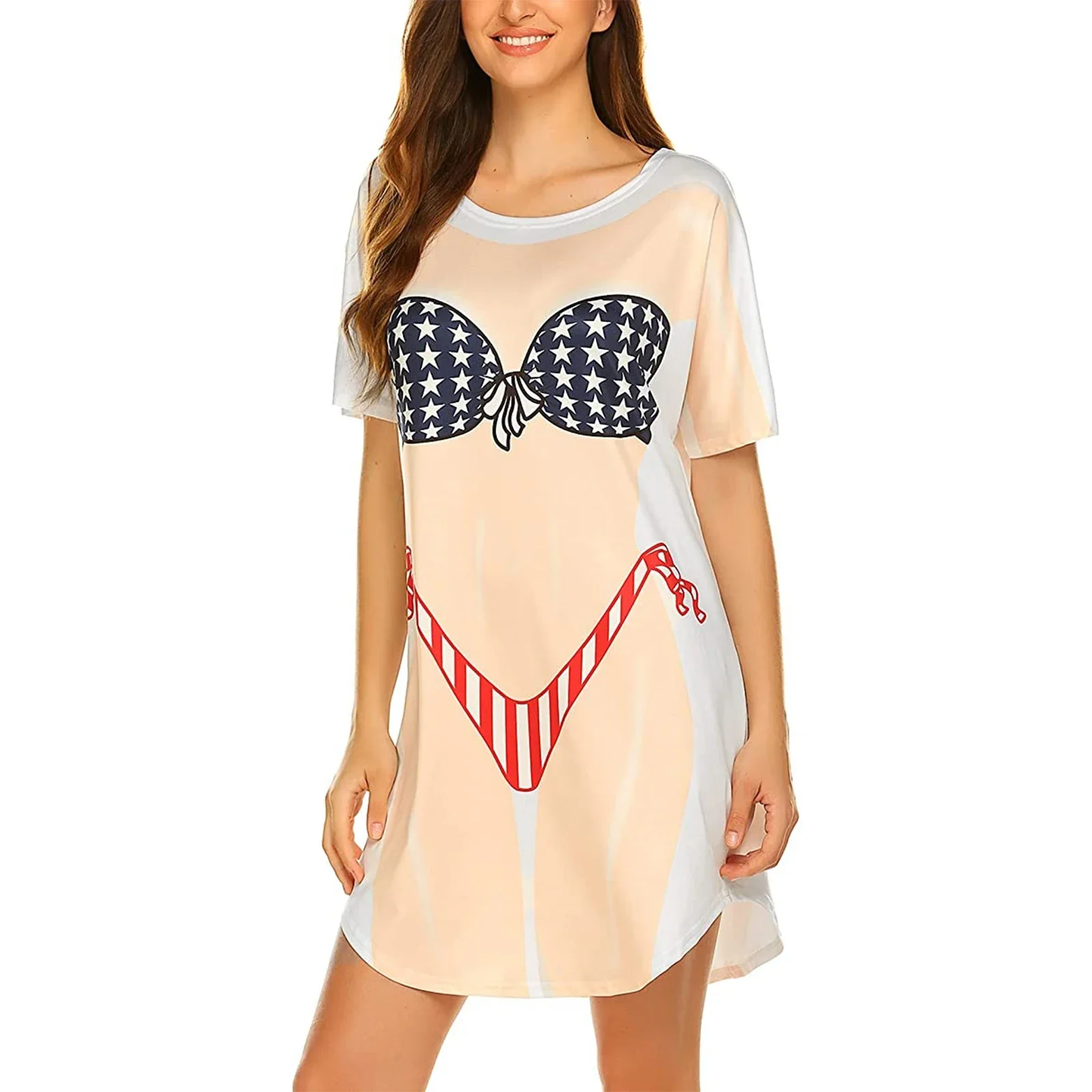 Robe T-shirt ample à motif drôle pour femmes, imprimé Bikini 3D, col rond, manches courtes, coupe décontractée, été