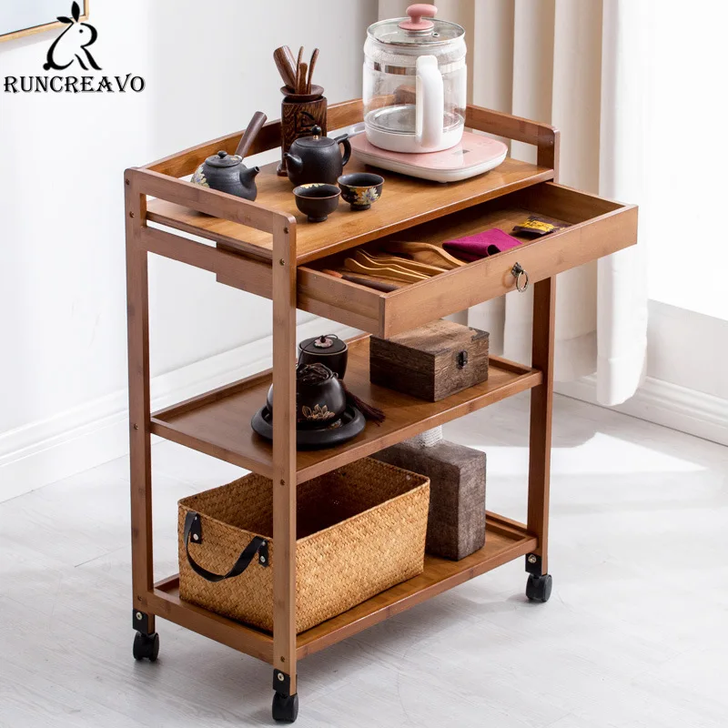 

Movable Multifunctional Kitchen Stuff Storage Cart Simple Living Room Tea Table Sofa Small Side Table Wooden Home Furniture