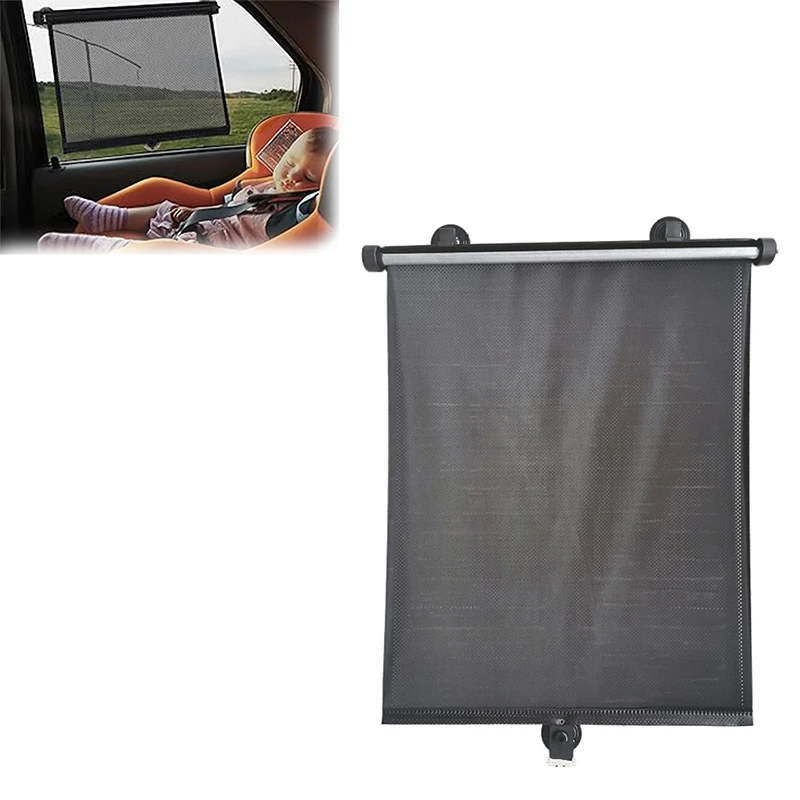 1PCS Car Retractable Sunshade Curtain Press Button Roll Up Telescopic Sunshade Blocking Mesh Summer Heat Insulation Glass Shade