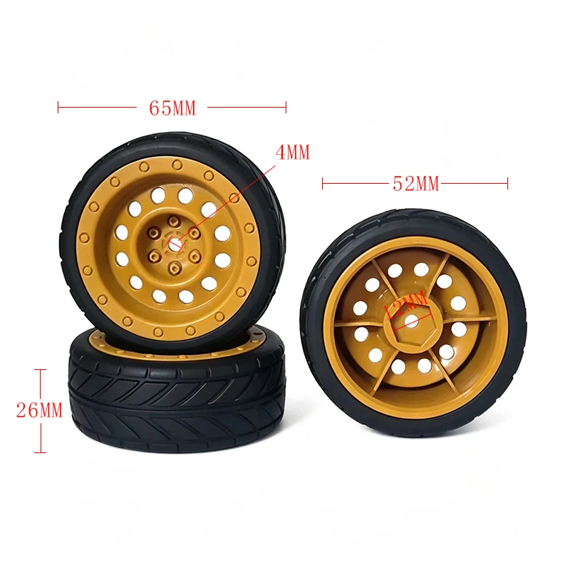 1/10 Racing Tires 65MM Rally Rubber Tyre 12mm Hex for Tamiya TT01 TT02 XV01 XV02 PTG-2 TA06 HSP HPI Kyosho RC Car Upgrade Parts