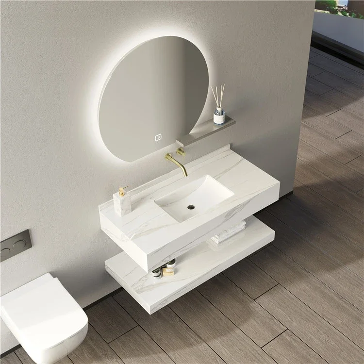 -Modern Bathroom Vanity Furniture Solid Surface Wash Basin Lavabo Wall Hung Marble Bathroom Cabinet Vanity Sink with Mirror