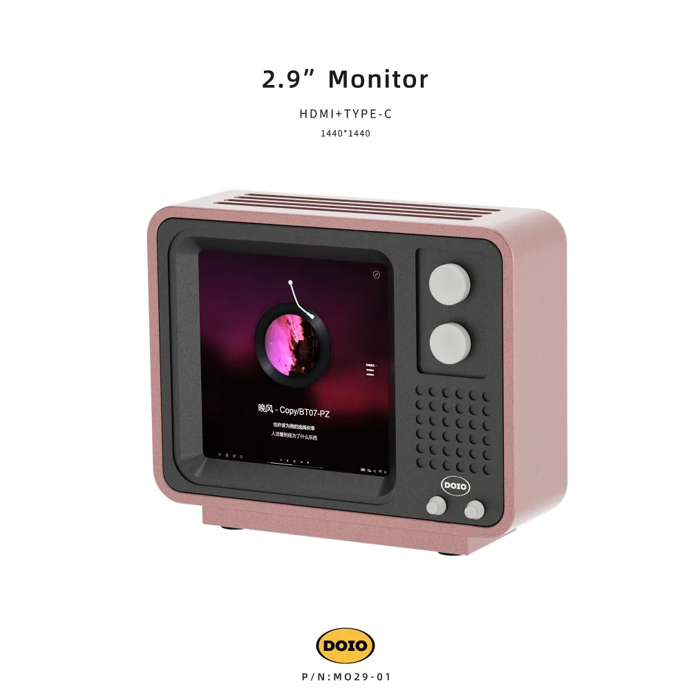 DOIO MO29-01 Retro HD Desktop Monitor 2.9 Inch 120Hz LCD Module Multi-Color Aluminum Alloy Acrylic Version Vintage TV Style