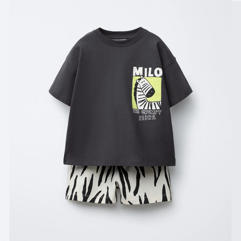 Black Suits Short Sleeve Shorts 2Piece Set For 0-7Years Boys Girls New Summer Casual Sports Costume New Design TShirt+Shorts