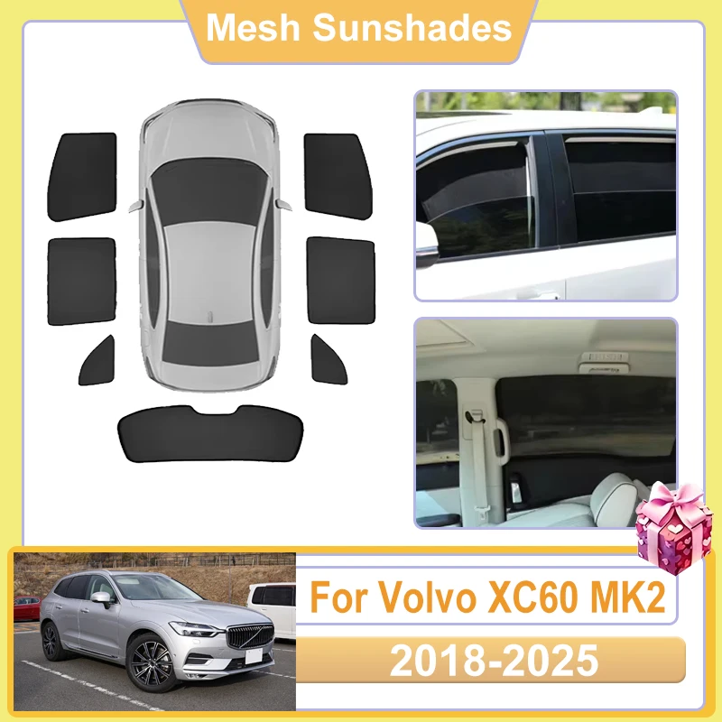 

For Volvo XC60 Accessories MK2 2018-2025 Car Window Sun Shade Mesh Cover Anti UV Net Visors Heat light Shield Parasol Accesorios