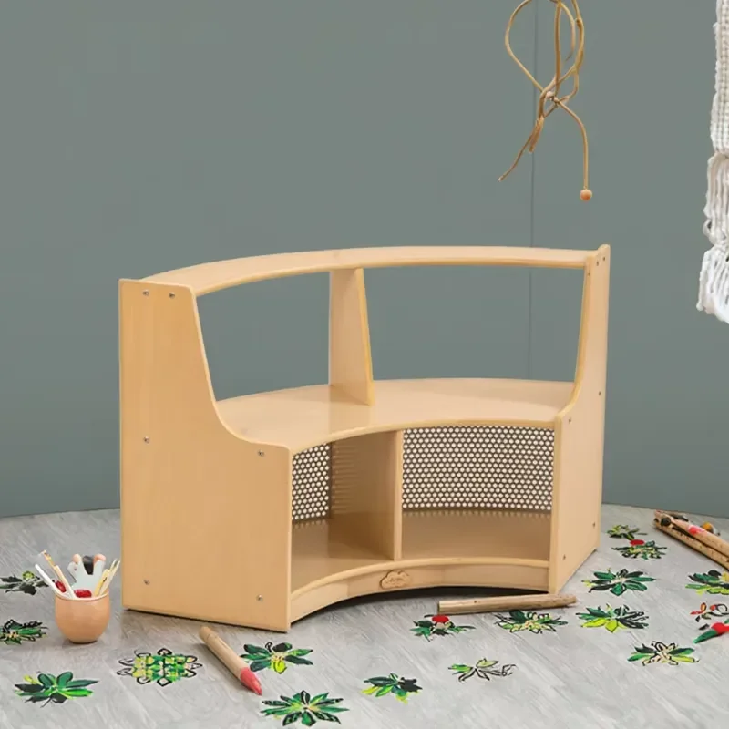 Modern Wooden Activity Cabinet for Kids Eco Friendly Bookshelf with Drawers Baby Furniture Storage Rack Corner Unit for