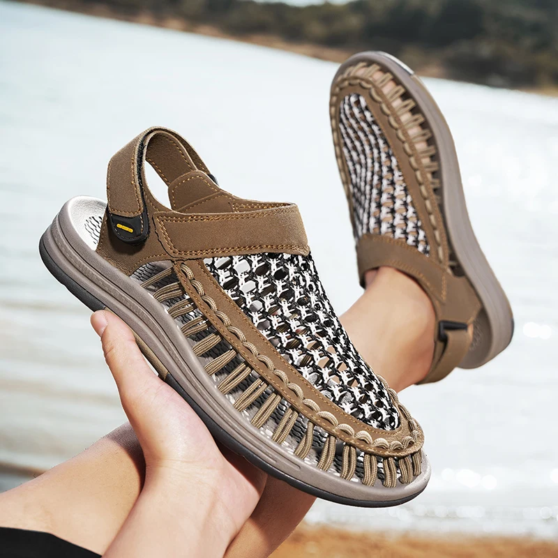 

Men's Driving Sandals Summer Driver Hollow out Roman Beach Anti-Slip Odor Control Sports Shoes Korean Style Casual Flat Heel
