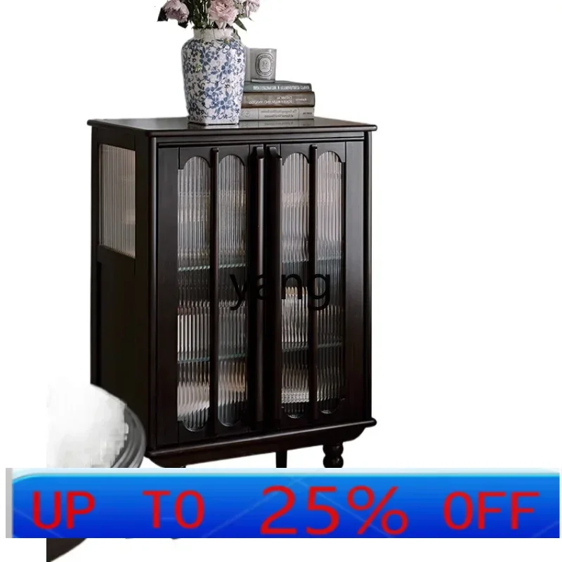 

LH solid wood dining side bucket cabinet black retro high-end living room sofa high-edge wine cabinet