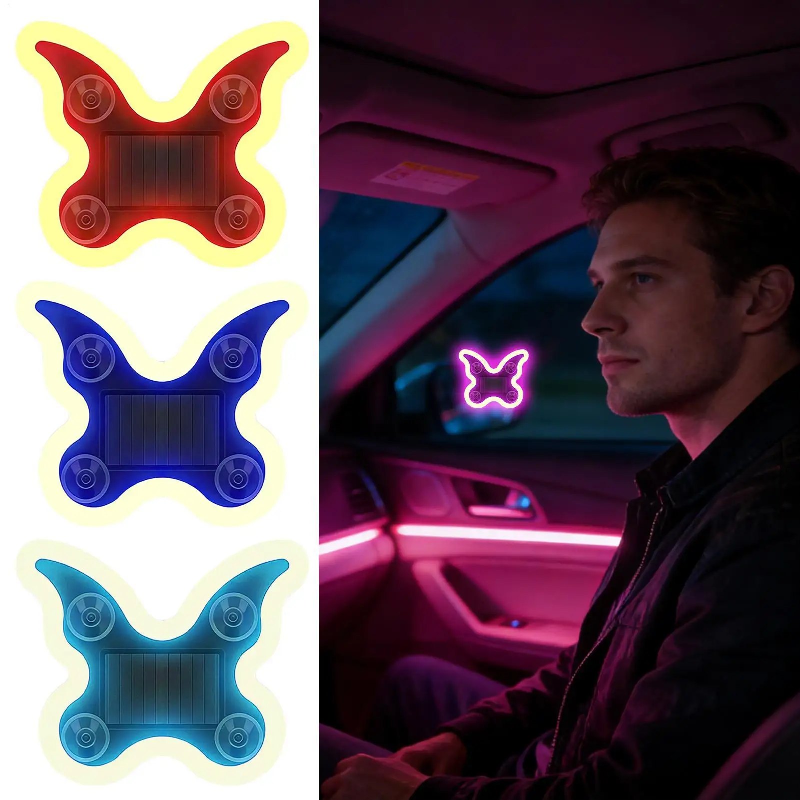 Solar Powered Car Window Light 6 Modes Butterfly Warning Lamp Suction Cup Solar LED Car Light With Vibration Sensor For Triangle