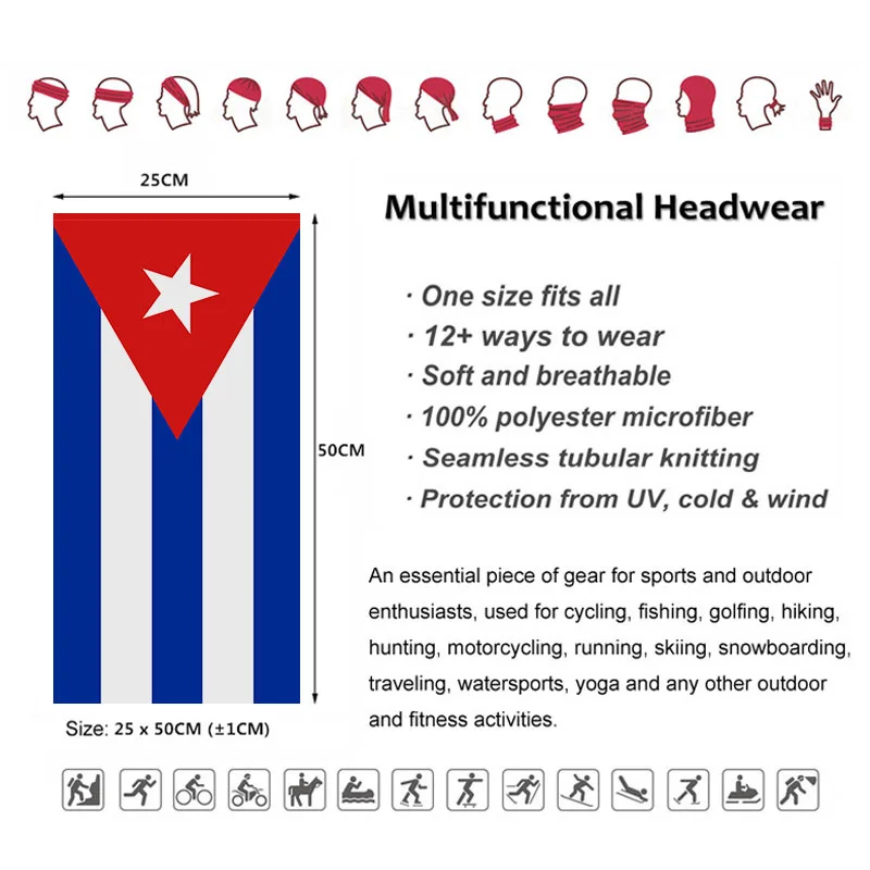 Seamless Cuba Flag Printed Bandana Neckerchief Biking Balaclava Neck Gaiter Unisex Cycling Dust-proof Scarf Hiking Face Cover