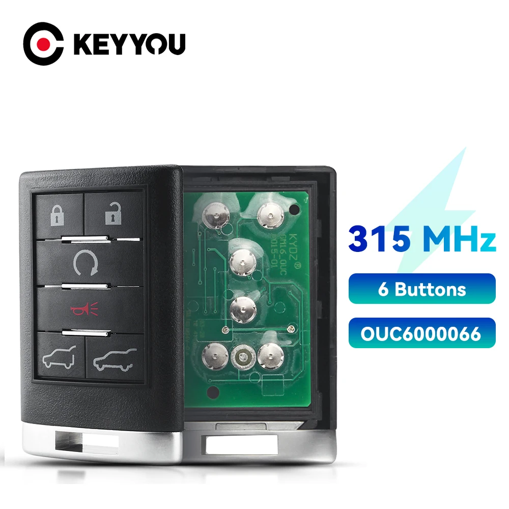 KEYYOU 6Buttons OUC6000066 315MHZ Remote Car key For Cadillac Escalade 2007 2008 2009 2010 2011 2012 2013 2014