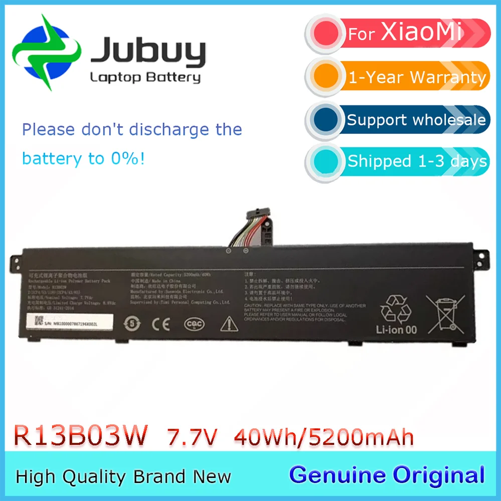 

Original 7.7V 40Wh R13B03W Notebook Battery for Xiaomi RedmiBook 13 inch XMA1903-AF/AN/BB 2(ICP4/53/118)(ICP4/43/65)