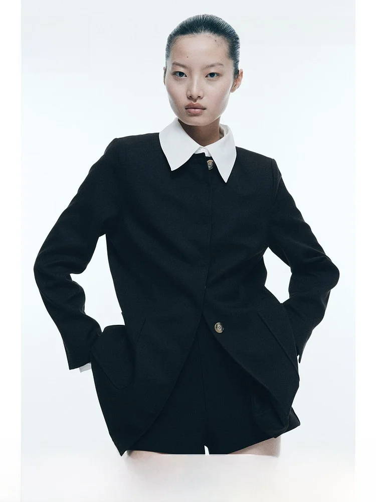 

H&M Women's Slim Fit Jacket 1277704 Polyester Rayon Blend Short Outerwear Fashionable Stylish Ladies' Coat