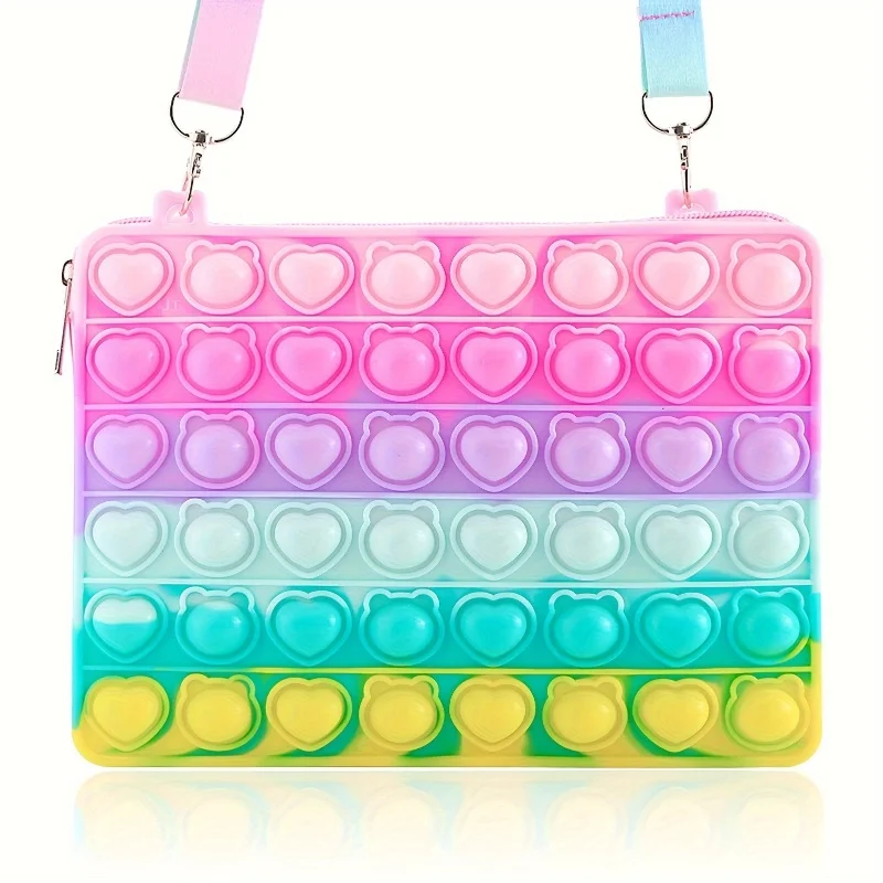 Fidget Pop It Ipad Shoulder Crossbody Bag School Supplies Silicone Bubble Anxiety Stress Reliever Toys Case