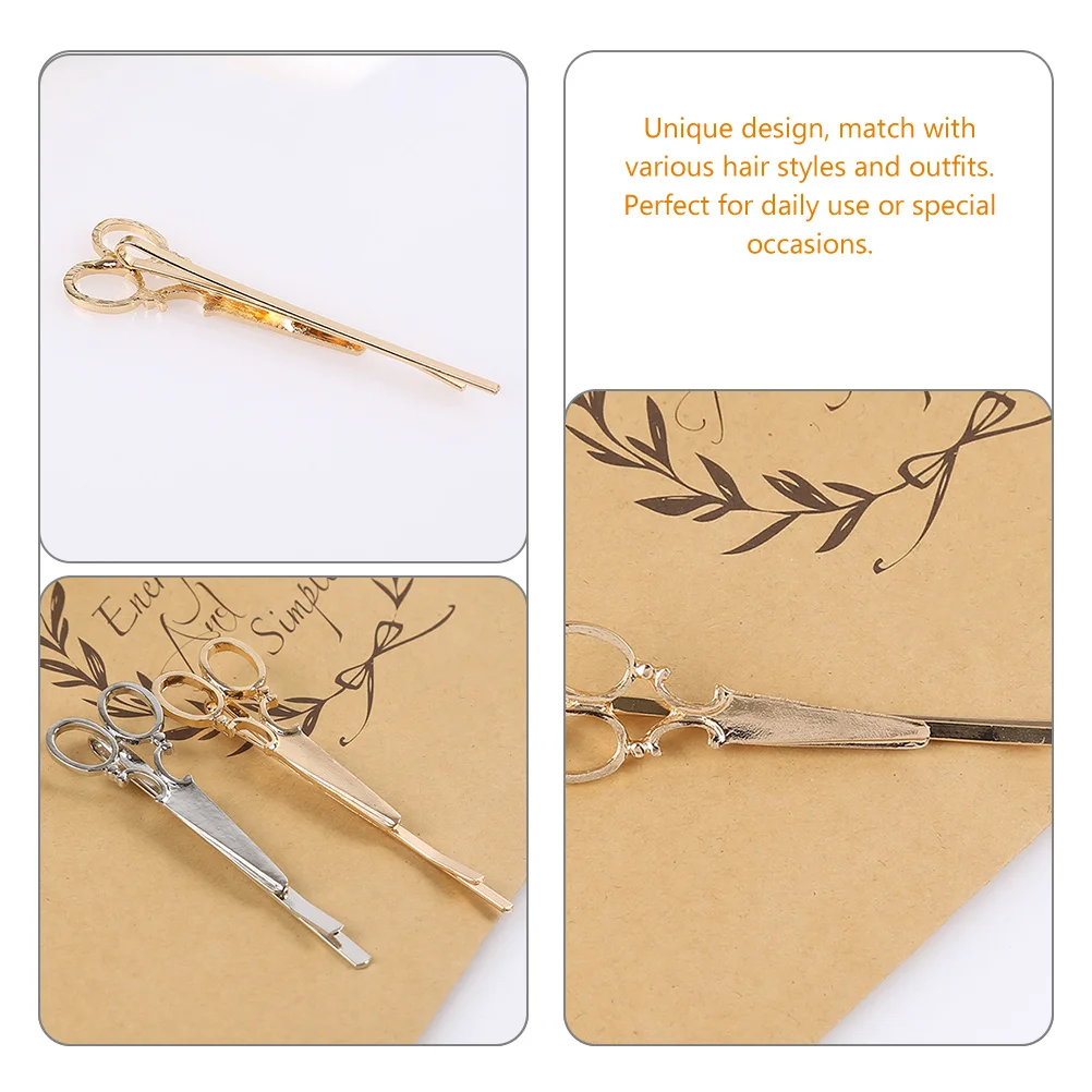 

7pcs Hair Accessories Unique Scissors Barrette Clips Women Golden Styling Wedding Party Hair Clip Retro One Word Clamp