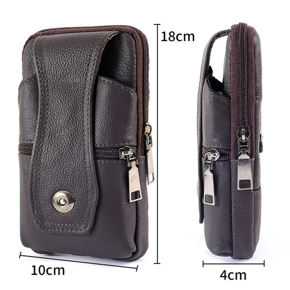 Fashion Leather Hip Bag For Men-Multifunctional Hip Bag Large Content Belt Bag Multi Layered Buckle Phone Bag