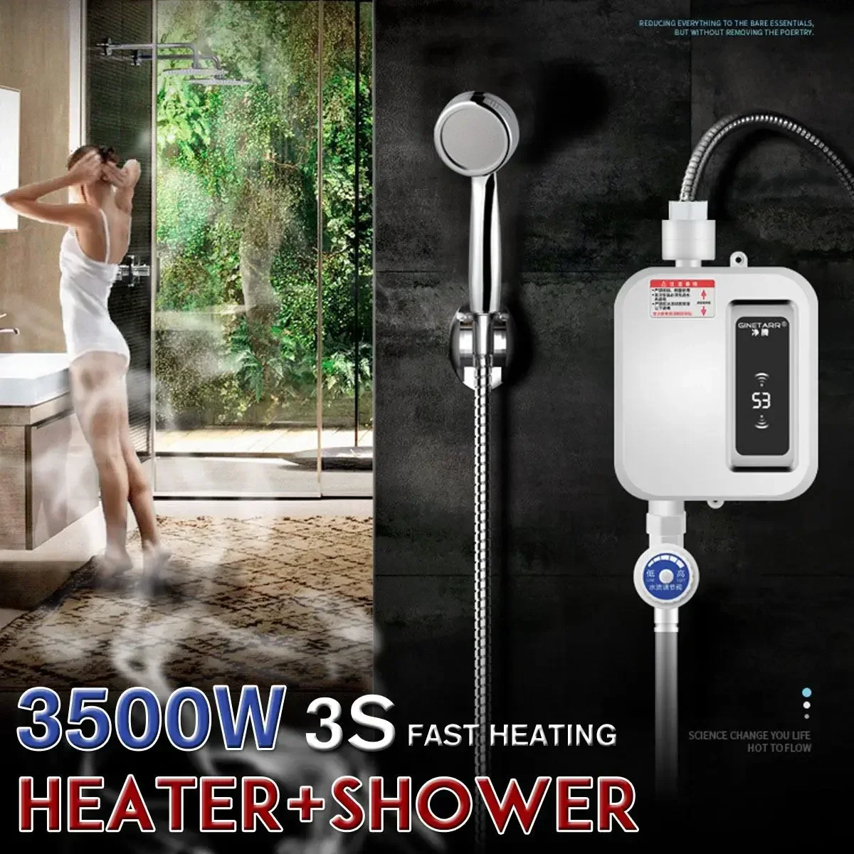 3500W Water Heater Bathroom Kitchen Instant Electric Hot Water Heater Tap Temperature Display Faucet Shower Tankless Tap 220V