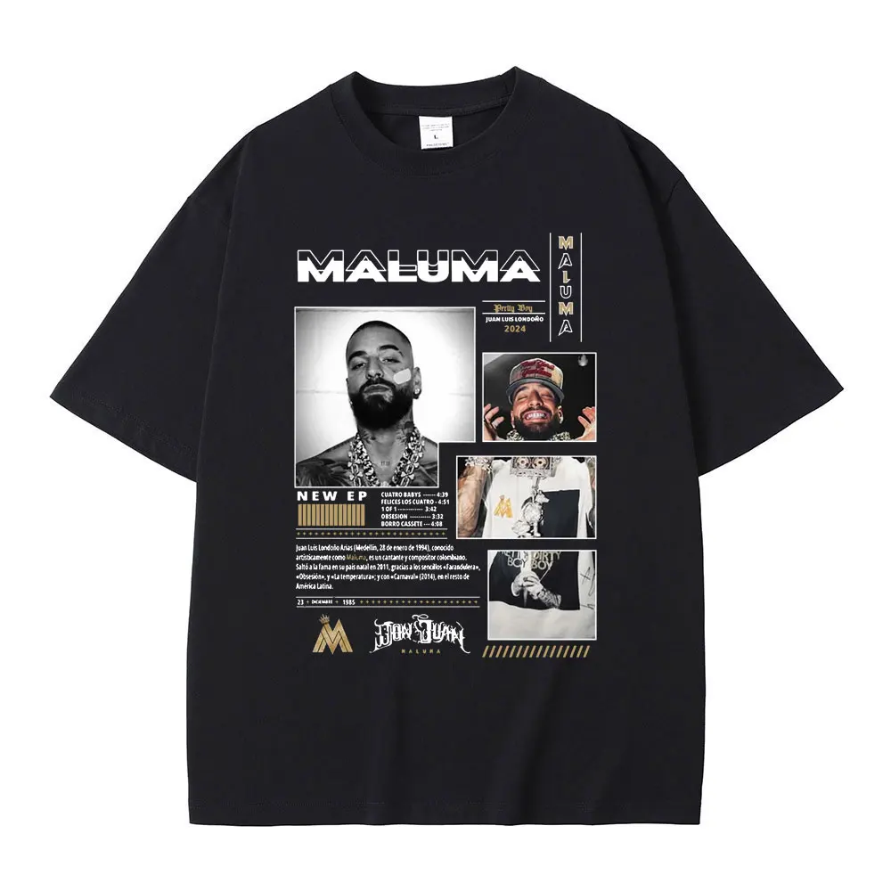 Singer Maluma Music Album Cover T Shirts Men Women Casual Cotton Tshirt Men's Fashion Oversized T-shirts Hip Hop Rap Streetwear