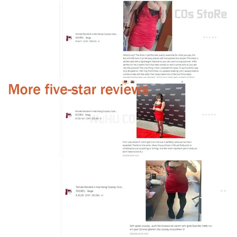 CyFemale Resident 4 Ada Wong أزياء تنكرية فستان شيونغسام الشر أحمر Ada شعر مستعار أحذية الهالوين كرنفال بدلة تنكرية للنساء والفتيات