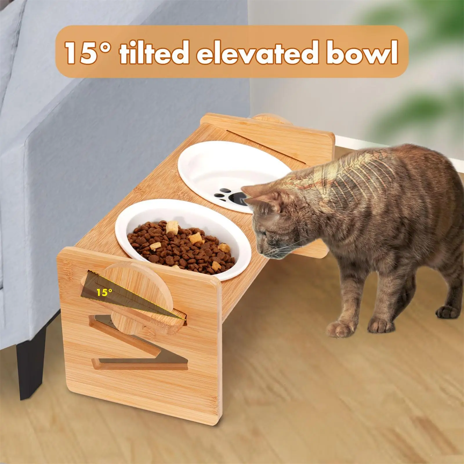 Cat Bowls, Pet Feeding Bowls, Protect Cats' Spine with Stand, Cat And Dog Bowls