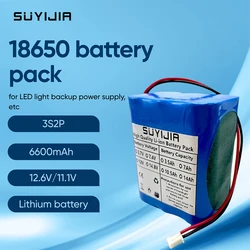 Original 12V 3S2P 6600mAh large capacity 18650 rechargeable lithium-ion battery with 5A BMS for LED light backup power etc