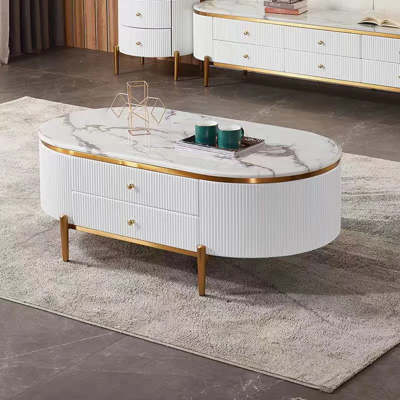 -For Luxury Home White Wooden Tv Stands and Coffee Table Set Furniture Decor Wood Modern Slate Top Living Room Center Table&