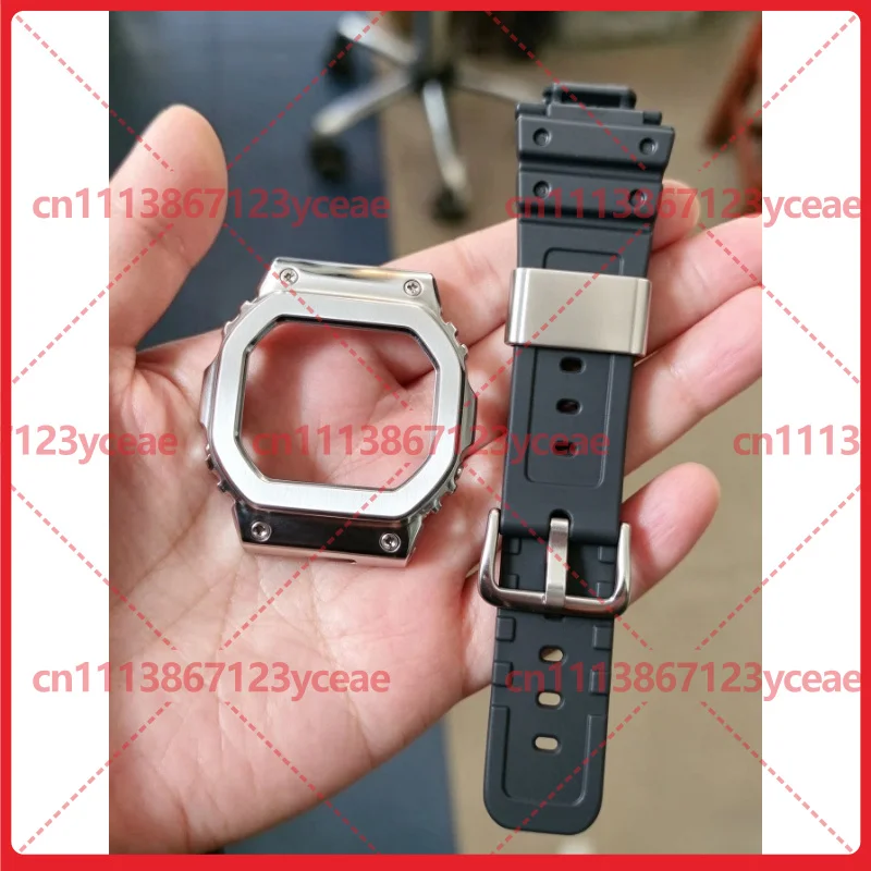 Metal Bezel & Black Resin Watch Strap Silver Buckle For Casio G-SHOCK GA2100 GA-B2100 2110 Watch Replacement Kit