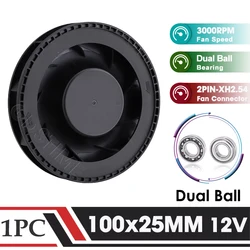 1Pcs Gdstime DC 12V Fan 100mm 100mmx100mmx25mm New Centrifugal Turbo Cooler Fan 10cm 100x25mm Dual Ball Turbo Blower Fan