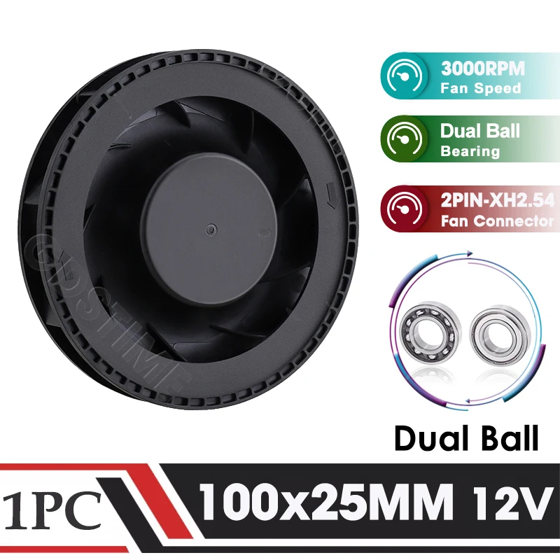 1 sztuk Gdstime DC 12V wentylator 100mm 100mm x 100mm x 25mm nowy odśrodkowy wentylator chłodnicy Turbo 10cm 100x25mm podwójna piłka Turbo wentylator dmuchawa