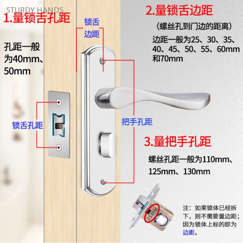 Imagem -04 - Conjunto de Fechadura da Porta do Banheiro Universal Keyless Silencioso Interior Liga Alumínio Maçaneta da Porta Acessórios Ferragem Aço Inoxidável 1