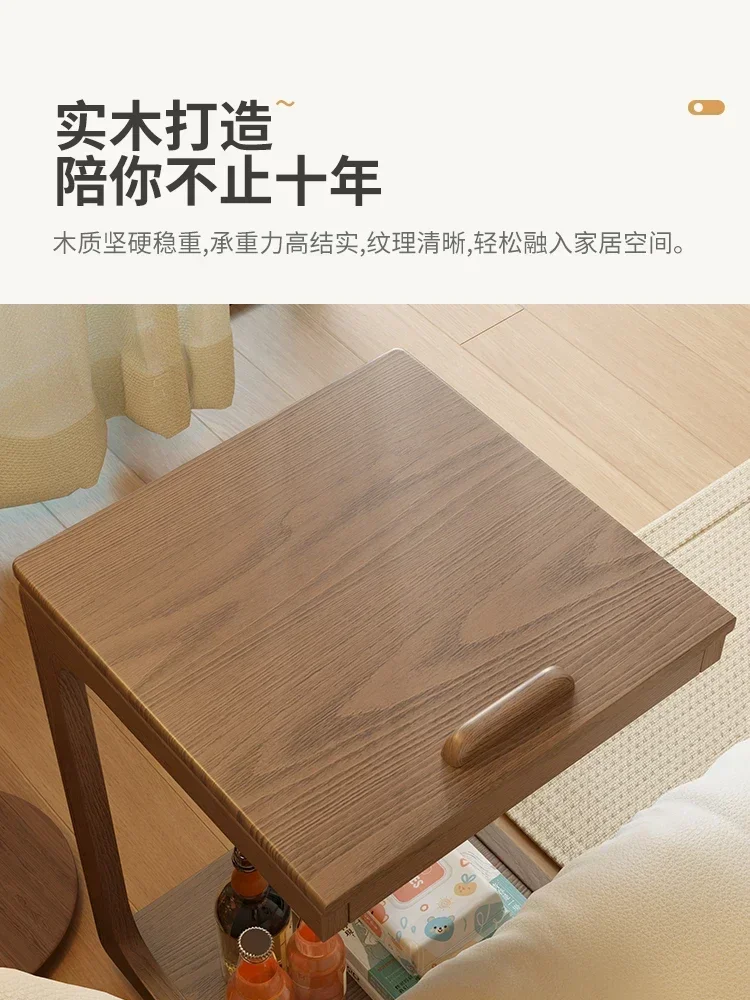 Cheap And Fine Medieval C-type Small Table With Movable Bedside With Solid Wood Edges