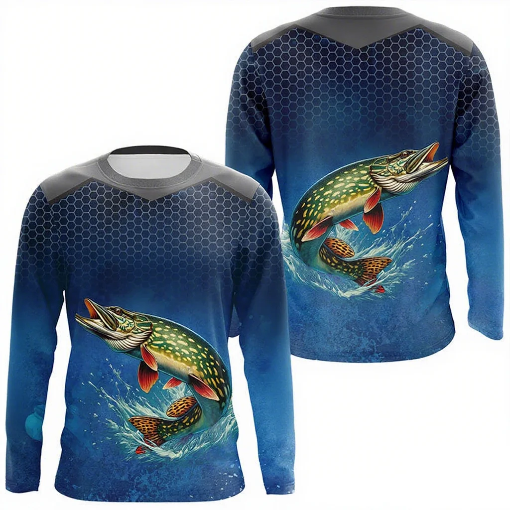 ملابس صيد سمك السلور المموهة باللون الأزرق برقبة دائرية وأكمام قصيرة وطباعة غير رسمية قابلة للتنفس سريعة الجفاف وماصة للعرق #3