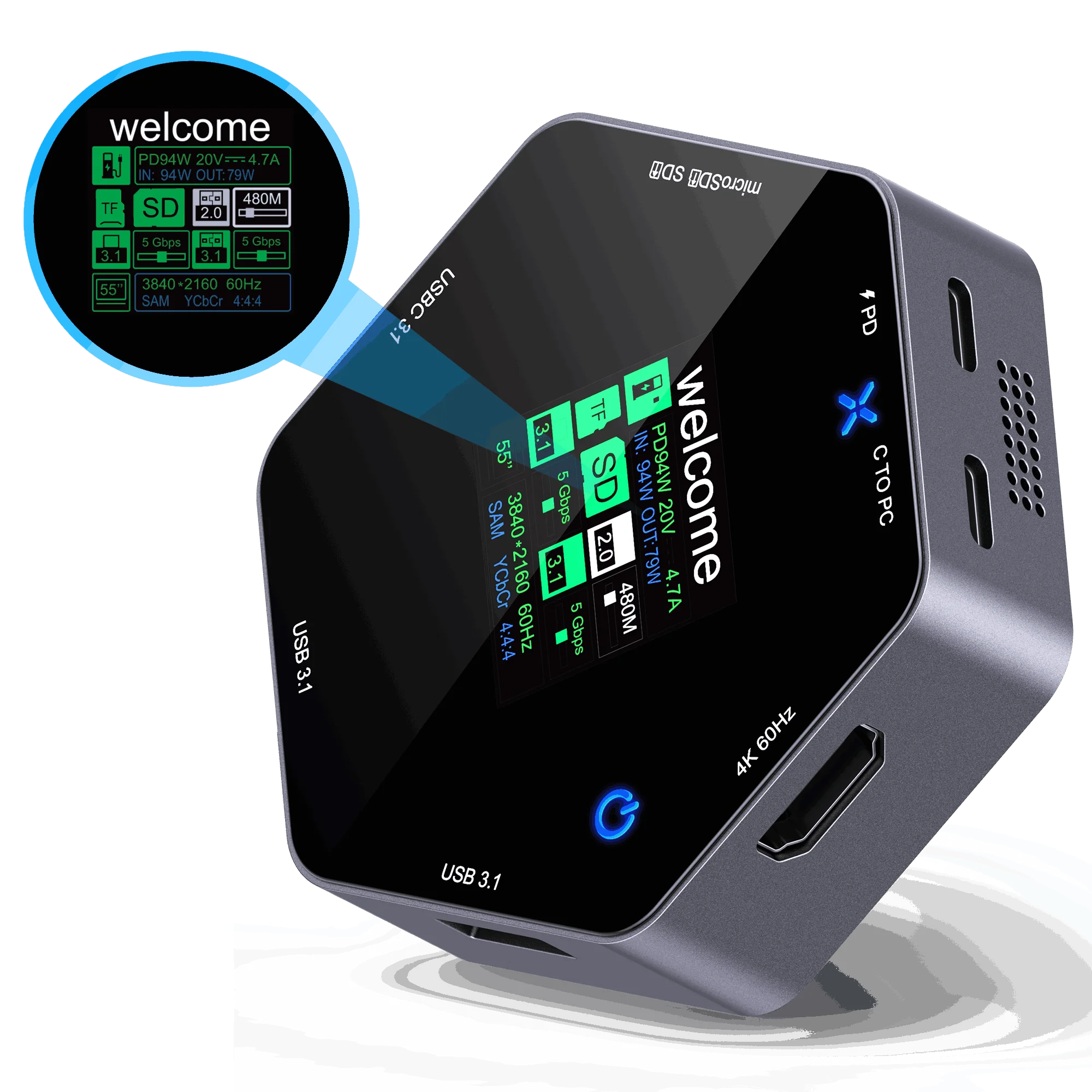 CoolFish 8-in-1 USB-C Docking Station USB Hub 4K60Hz PD