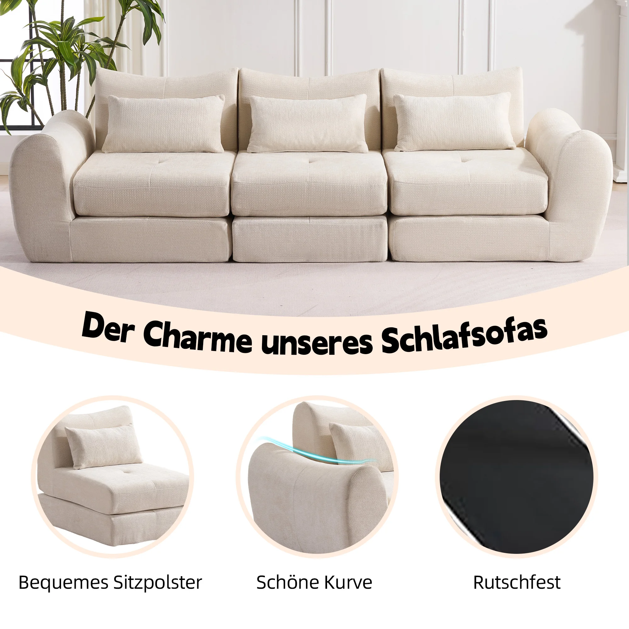 Sofá vertical de tres plazas en tela retro francesa, completamente tapizado en mousse (262x97x78 cm), ideal para la sala de estar.